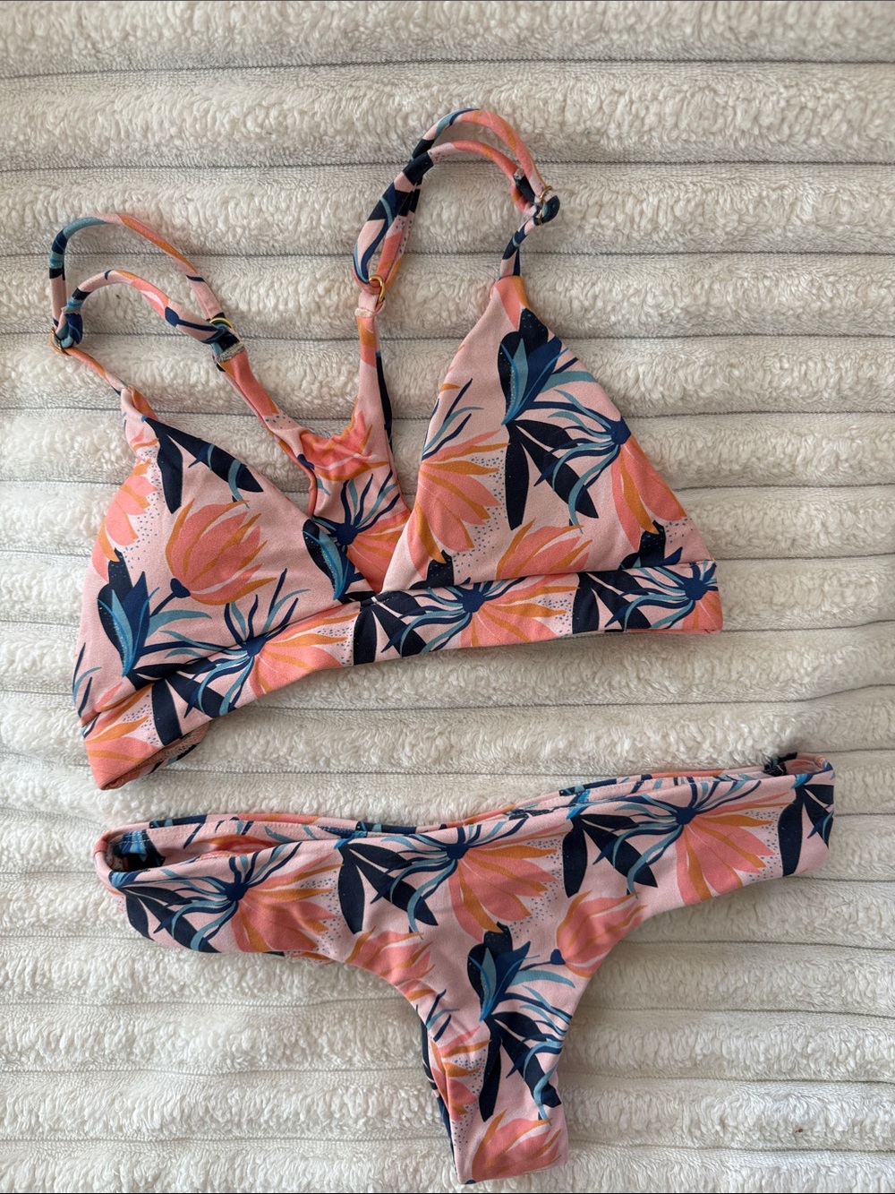 Midori Pink Floral Bikini with Navy Leaf Accents
